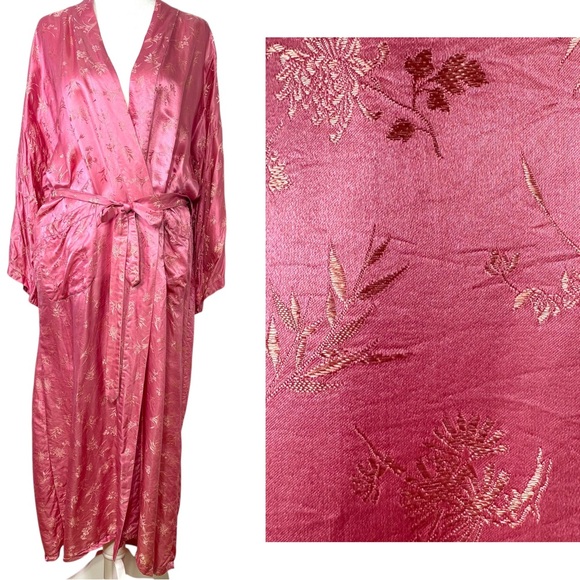 Esme Other - ESME Vintage Asian Oriental Embroidered Jacquard Long Silk Belted Kimono Robe M